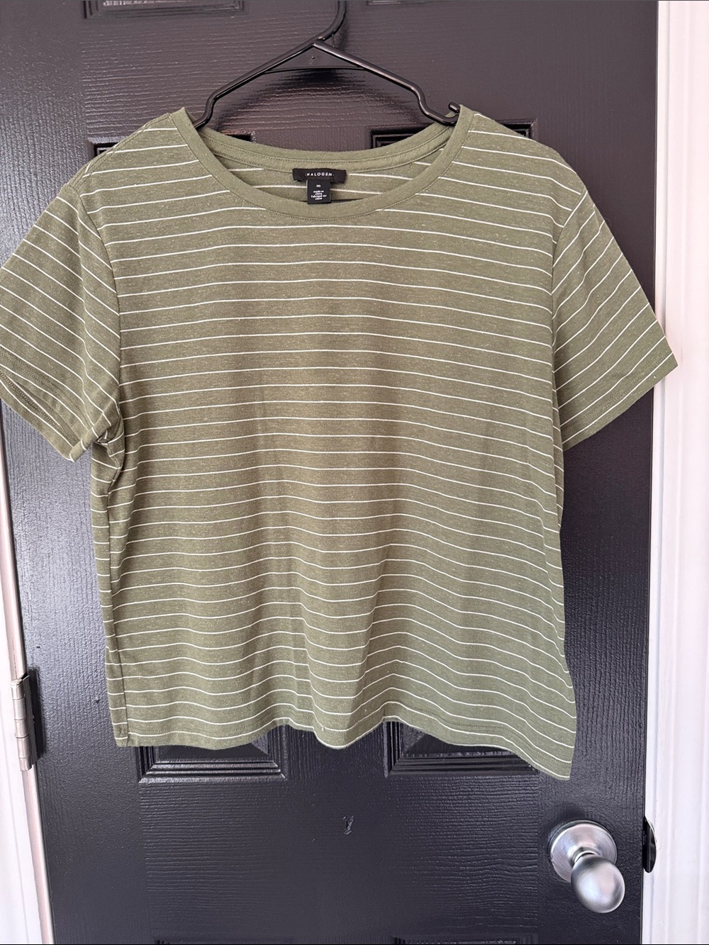 Olive Green Striped Short Sleeve Crewneck Shirt